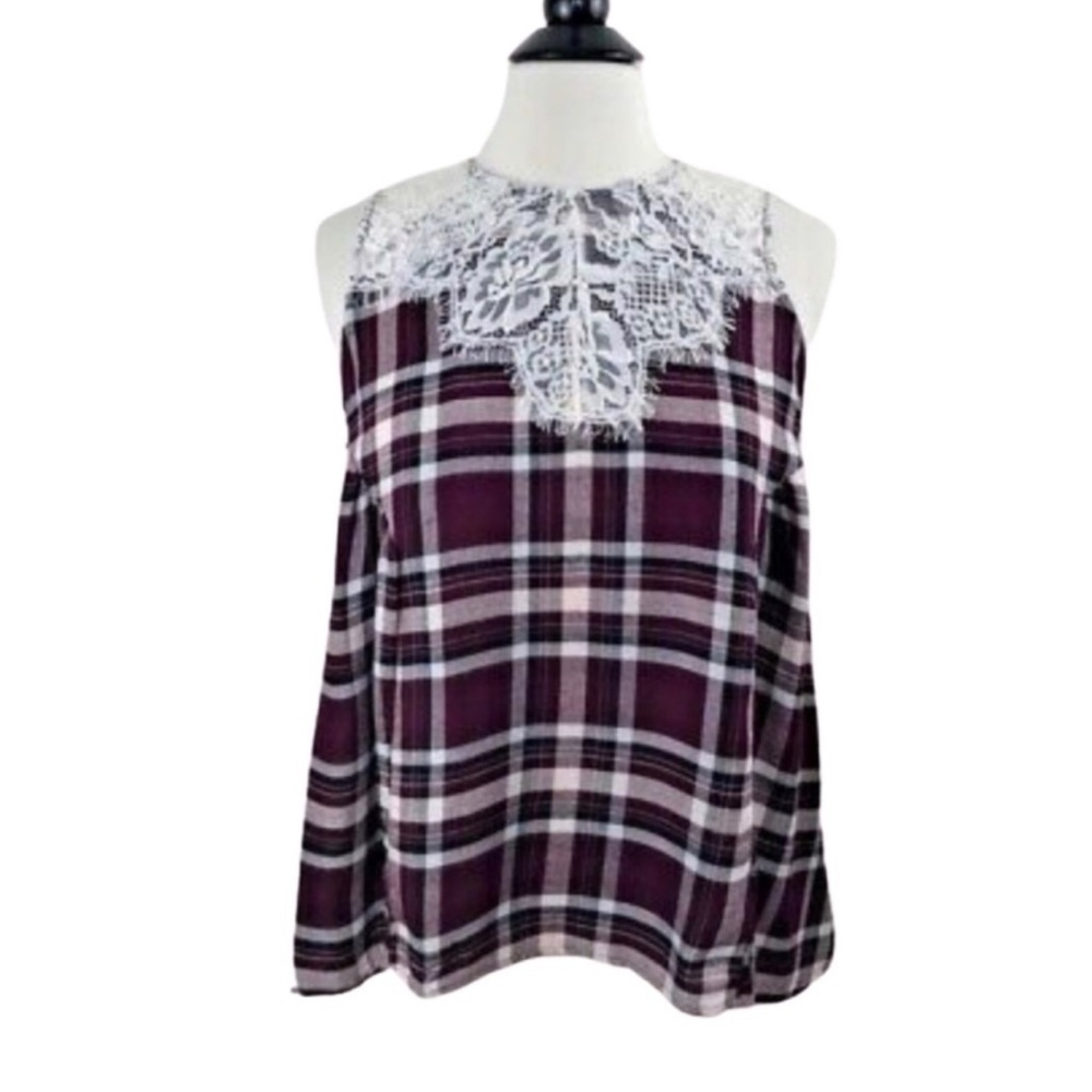 Stitch Fix ROW ❤️ A NWT Sleeveless Plaid Lace Top Size Small
